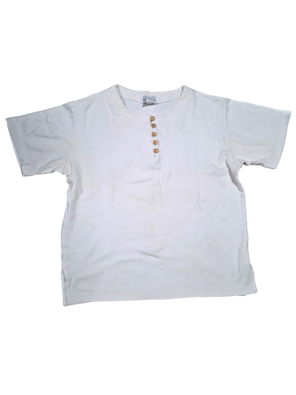 Oleg Cassini White Short-Sleeve Henley with Wood-Tone Buttons